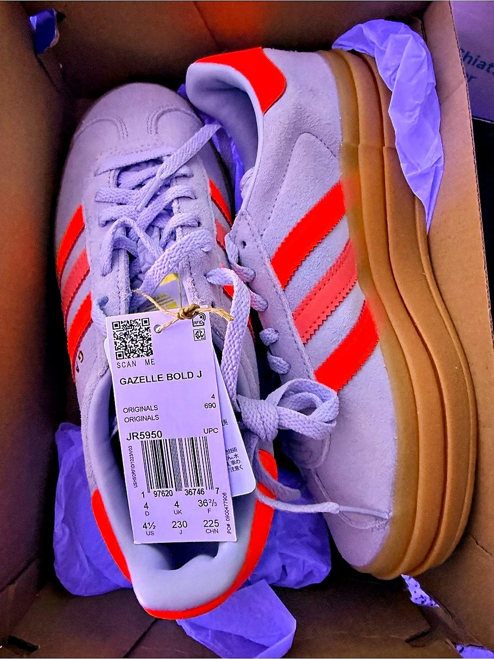 adidas Gazelle Bold J Women's Purple & Red Youth 4.5 Adult 6 NWT